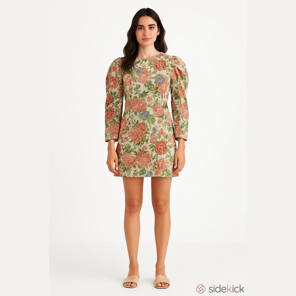 Jacqui E the Label Vintage Floral Long Puff Sleeve Mini Dress Cottagecore